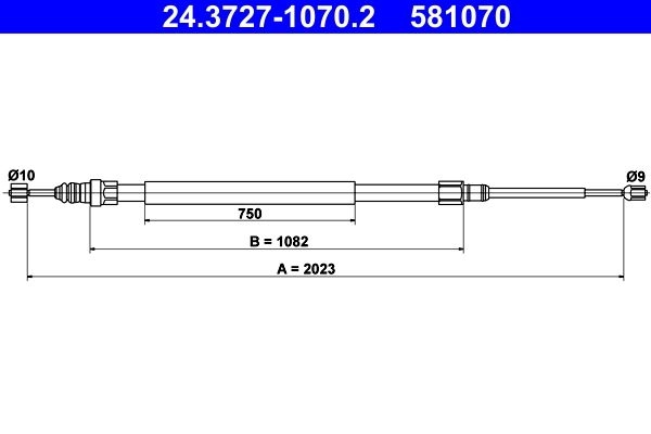 Cable, parking brake 24.3727-1070.2 ATE