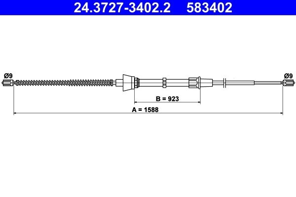 ATE Brake Cable 24.3727-3402.2 Hand Brake Cable,Parking Brake Cable VW,SKODA,SEAT,Polo Schrägheck (6R1, 6C1),Polo Limousine (602, 604, 612, 614)
