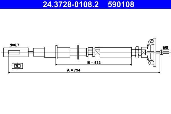 ATE Clutch Cable 24.3728-0108.2 VW,GOLF I Cabriolet (155),GOLF I (17),Caddy I Pickup (14),Jetta Mk1 (16)