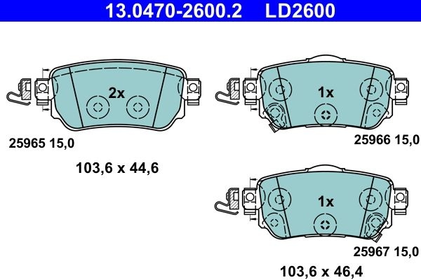 Brake Pad Set, disc brake ATE Ceramic 13.0470-2600.2