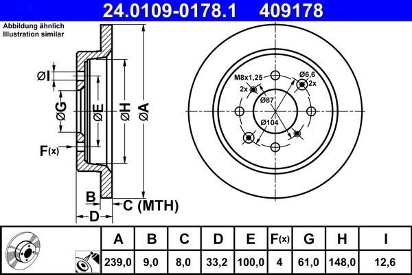 ATE Brake disc solid 24.0109-0178.1 Brake rotor,Brake discs HONDA,Jazz III Schrägheck (GE_, GG_, GP_, ZA_),JAZZ IV (GK),JAZZ SHUTTLE (GG8, GG7, GP2)