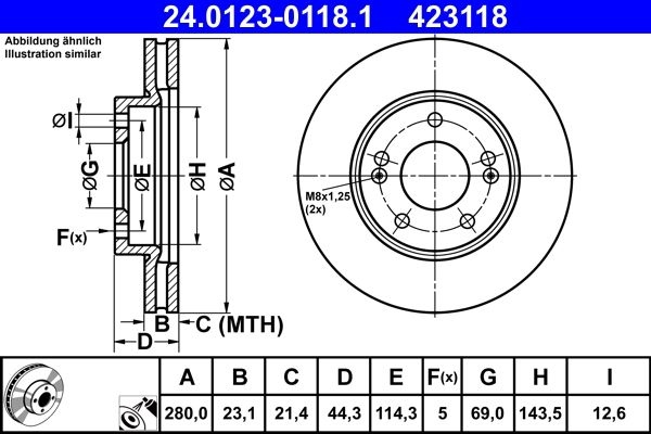 ATE Brake disc Vented 24.0123-0118.1 Brake rotor,Brake discs HYUNDAI,KIA,Kona (OS),VELOSTER (FS),ELANTRA Stufenheck (MD, UD)