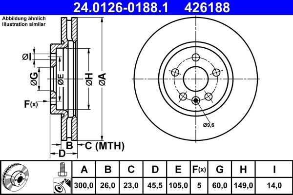 ATE Brake disc Vented 24.0126-0188.1 Brake rotor,Brake discs OPEL,CHEVROLET,VAUXHALL,Astra K Sports Tourer (B16),Astra K Schrägheck (B16)