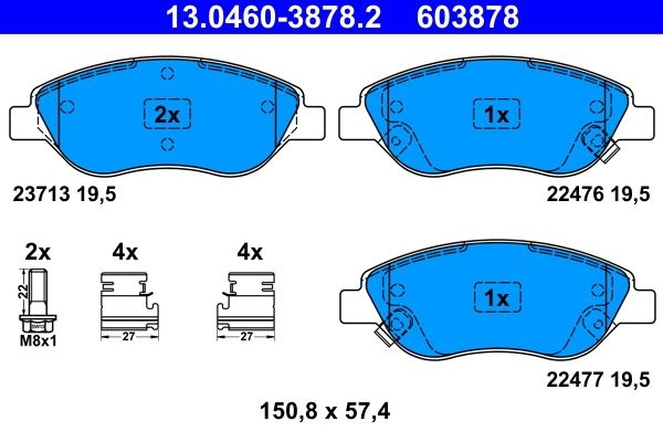 ATE Brake pad set with acoustic wear warning 13.0460-3878.2 Brake pads,Brake pad set, disc brake FIAT,TIPO Schrägheck (356_),TIPO Kombi (356_)