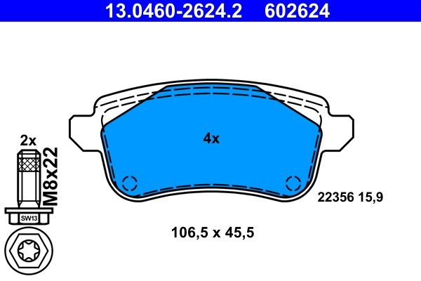 ATE Brake pad set excl. wear warning contact 13.0460-2624.2 Brake pads,Brake pad set, disc brake RENAULT,Megane IV Grandtour (K9A/M/N_)