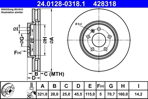 ATE Brake disc Vented 24.0128-0318.1 Brake rotor,Brake discs OPEL,VAUXHALL,INSIGNIA Caravan,INSIGNIA CC,Insignia B Country Tourer (Z18)