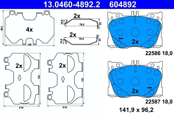 ATE Brake pad set MERCEDES-BENZ 13.0460-4892.2 0004204900,0004204904,0004205000 0004207900,0004208403,0004209000,A0004204900,A0004204904,A0004205000