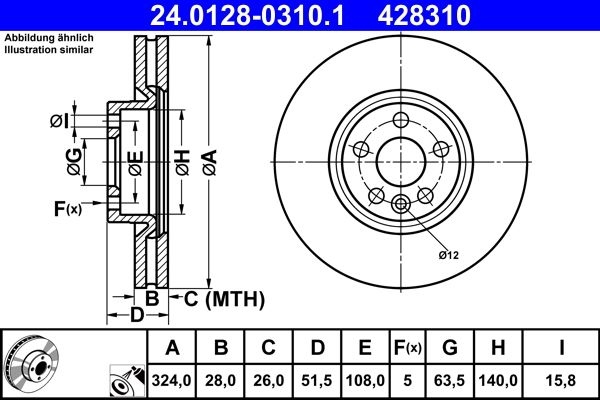 ATE Brake disc VOLVO 24.0128-0310.1 31423305 Brake rotor,Brake discs,Brake rotors