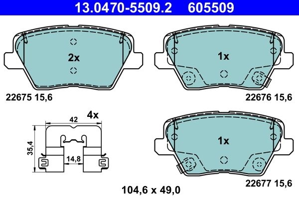 ATE Brake pad set Ceramic with acoustic wear warning 13.0470-5509.2 Brake pads,Brake pad set, disc brake HYUNDAI,KIA,i30 Schrägheck (PDE, PD, PDEN)