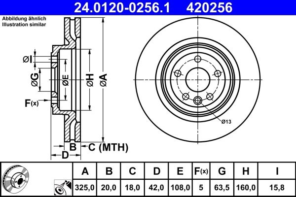 ATE Brake disc Vented 24.0120-0256.1 Brake rotor,Brake discs LAND ROVER,JAGUAR,Discovery Sport (L550),Range Rover Velar (L560),XE (X760)