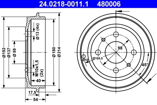 ATE Brake Drum FORD,FIAT,LANCIA 24.0218-0011.1 46819776,51863510,51900803 Rear Brakes,Drum Brake 7599325,7750119,1541801,1544173,1680868,1680869