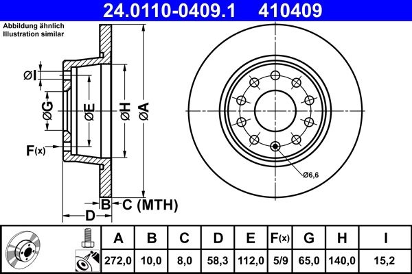 ATE Brake disc solid 24.0110-0409.1 Brake rotor,Brake discs VW,AUDI,SKODA,T-Roc (A11),Taos (CL1),Q2 (GAB),Karoq SUV (NU7),Octavia IV Combi (NX5)