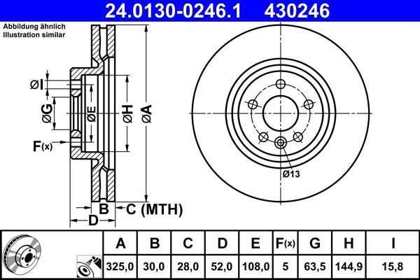 ATE Brake disc Vented 24.0130-0246.1 Brake rotor,Brake discs LAND ROVER,Range Rover Evoque (L538),Discovery Sport (L550)