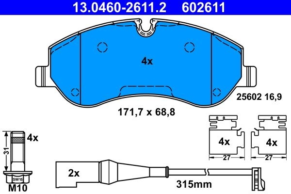 ATE Brake pad set FORD 13.0460-2611.2 1763915,1842632,1916326 2361234,2600764,BK212K021AA,BK212K021AB,KTJK212K021GA,MEBK2J2K021AA,MEMK2J2K021A1A