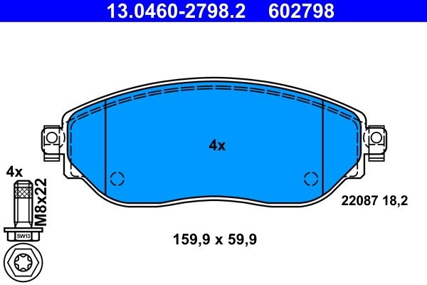 ATE Brake pad set OPEL,RENAULT,FIAT 13.0460-2798.2 6000620046,4106000Q1H,4106000Q2F 4423332,95518304,410601073R,410608638R,4423332,95518304