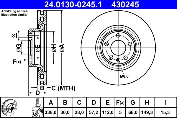 ATE Brake disc Vented 24.0130-0245.1 Brake rotor,Brake discs AUDI,A4 B9 Avant (8W5, 8WD),A5 Sportback (F5A),Q5 (FYB),A4 B9 Limousine (8W2, 8WC)