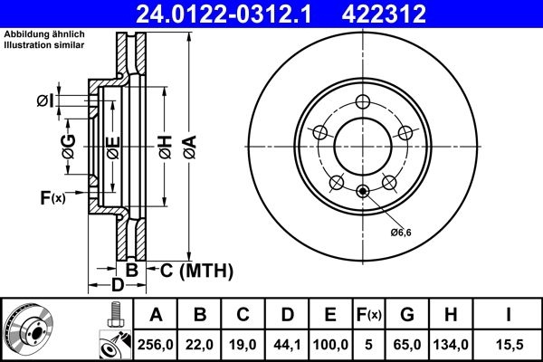 ATE Brake disc Vented 24.0122-0312.1 Brake rotor,Brake discs VW,AUDI,SKODA,POLO (AW1, BZ1),A1 Sportback (GBA),A1 Citycarver (GBH),Kamiq (NW4)