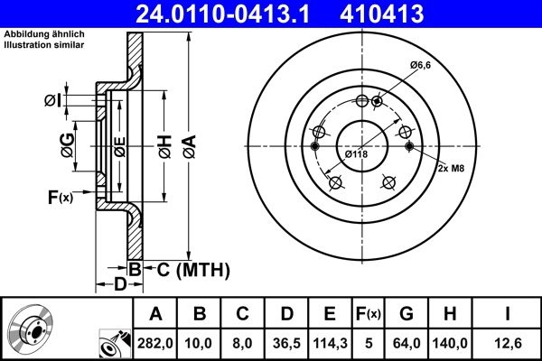 ATE Brake disc solid 24.0110-0413.1 Brake rotor,Brake discs HONDA,CIVIC X Schrägheck (FC_, FK),Civic X Limousine (FC_)