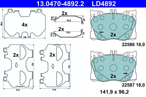 ATE Brake pad set MERCEDES-BENZ 13.0470-4892.2 0004204900,0004204904,0004205000 0004207900,0004208403,0004209000,A0004204900,A0004204904,A0004205000