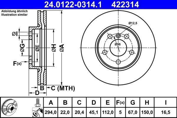 ATE Brake disc Vented 24.0122-0314.1 Brake rotor,Brake discs BMW,MINI,2 Gran Tourer (F46),2 Active Tourer (F45),X2 (F39),Schrägheck (F56)