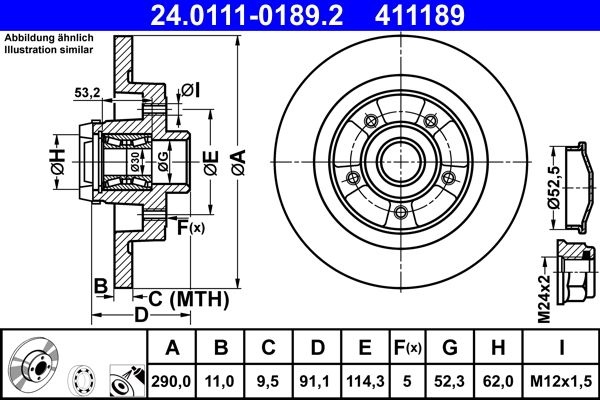 ATE Brake disc solid 24.0111-0189.2 Brake rotor,Brake discs RENAULT,Megane IV Grandtour (K9A/M/N_),Megane IV Schrägheck (B9A/M/N_)