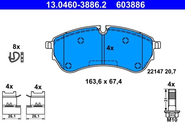 ATE Brake pad set excl. wear warning contact 13.0460-3886.2 Brake pads,Brake pad set, disc brake VW,Crafter Kastenwagen (SY_, SX_)