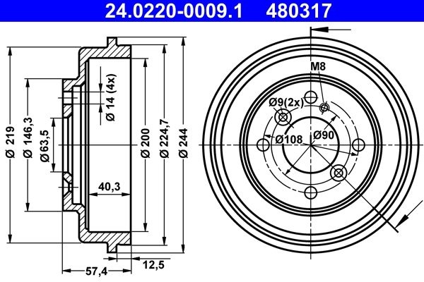 ATE Brake Drum 24.0220-0009.1 Rear Brakes,Drum Brake FORD,Fiesta Mk6 Schrägheck (JA8, JR8),Fiesta Mk6 Limousine,Fiesta Mk6 Kastenwagen