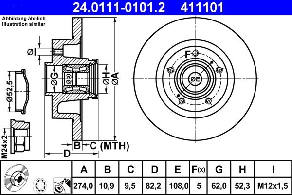 ATE Brake disc RENAULT 24.0111-0101.2 7701472838,7701713008,8200209774 Brake rotor,Brake discs,Brake rotors 8200367094,8200655249,8660001813