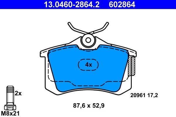 ATE Brake pad set excl. wear warning contact 13.0460-2864.2 Brake pads,Brake pad set, disc brake VW,AUDI,SEAT,POLO (9N_),Lupo (6X1, 6E1)