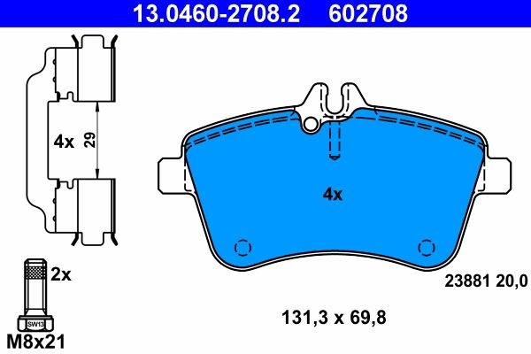 ATE Brake pad set excl. wear warning contact 13.0460-2708.2 Brake pads,Brake pad set, disc brake MERCEDES-BENZ,A-Klasse (W169),B-Klasse (W245)
