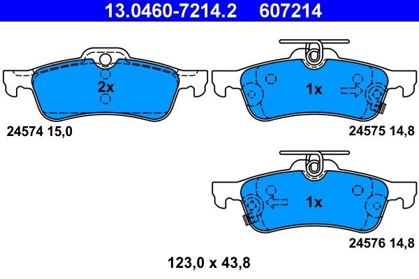 ATE Brake pad set with acoustic wear warning 13.0460-7214.2 Brake pads,Brake pad set, disc brake TOYOTA,DAIHATSU,Yaris Schrägheck (_P9_)