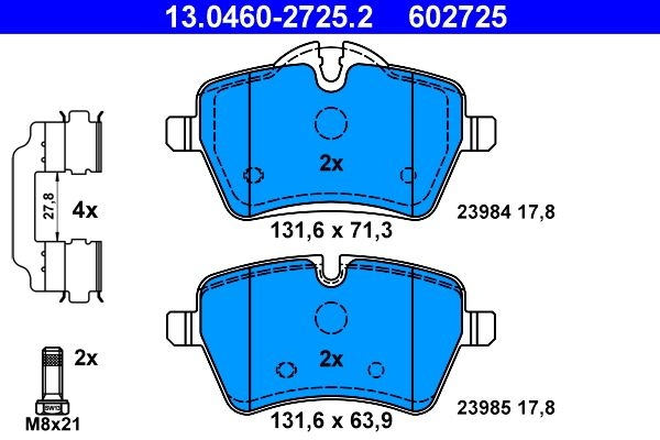 ATE Brake pad set excl. wear warning contact 13.0460-2725.2 Brake pads,Brake pad set, disc brake MINI,Schrägheck (R56),Schrägheck (R50, R53)
