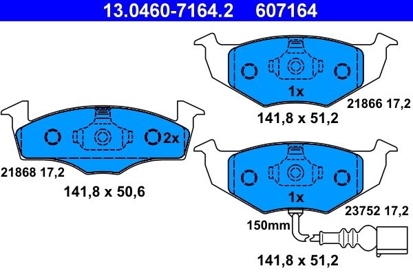 ATE Brake pad set incl. wear warning contact 13.0460-7164.2 Brake pads,Brake pad set, disc brake VW,SKODA,POLO (9N_)