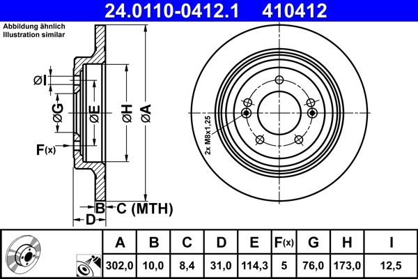 ATE Brake disc solid 24.0110-0412.1 Brake rotor,Brake discs HYUNDAI,KIA,ix35 (LM, EL, ELH),Tucson (TL, TLE),TUCSON Kasten/SUV (TLE),Nexo SUV