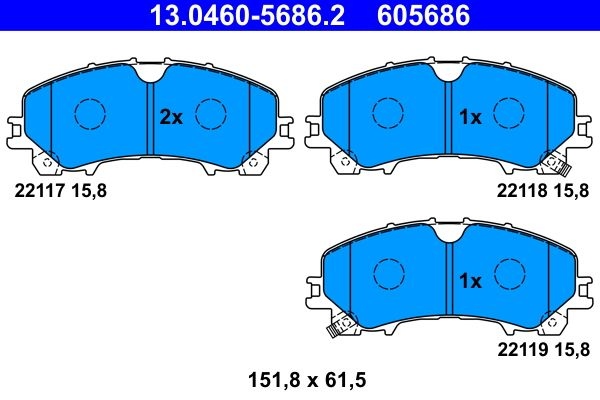 ATE Brake pad set with acoustic wear warning 13.0460-5686.2 Brake pads,Brake pad set, disc brake RENAULT,NISSAN,INFINITI,Koleos II (HC_),X-TRAIL (T32)