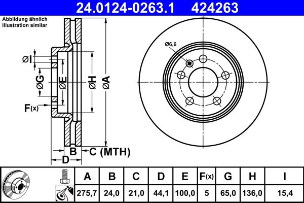 ATE Brake disc Vented 24.0124-0263.1 Brake rotor,Brake discs VW,AUDI,SKODA,POLO (AW1, BZ1),T-Cross (C11_),Taigo (CS1),A1 Sportback (GBA)