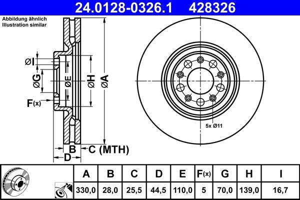ATE Brake disc Vented 24.0128-0326.1 Brake rotor,Brake discs ALFA ROMEO,GIULIA (952_),Stelvio (949_)