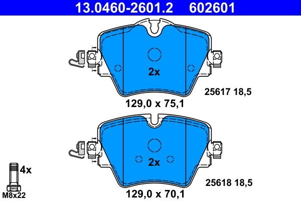 ATE Brake pad set excl. wear warning contact 13.0460-2601.2 Brake pads,Brake pad set, disc brake BMW,TOYOTA,MINI,2 Gran Tourer (F46),X1 (F48)