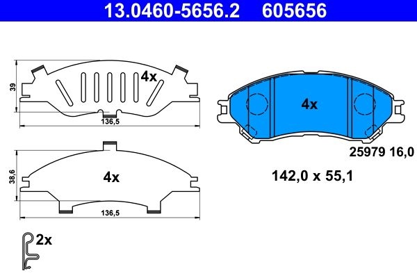 ATE Brake pad set with acoustic wear warning 13.0460-5656.2 Brake pads,Brake pad set, disc brake SUZUKI,VITARA (LY),SX4 S-Cross (JY),S-Cross III