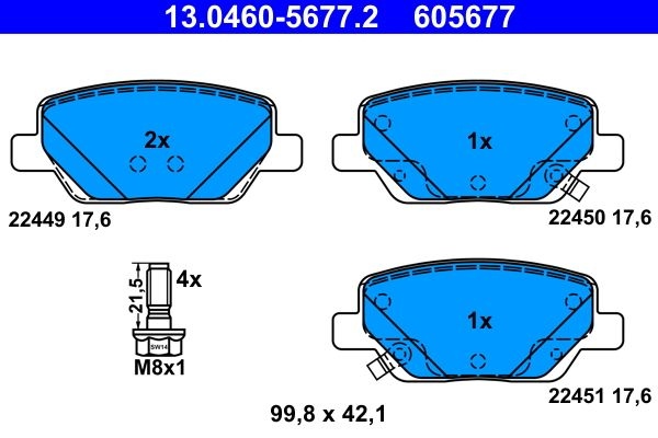 ATE Brake pad set with acoustic wear warning 13.0460-5677.2 Brake pads,Brake pad set, disc brake FIAT,TIPO Schrägheck (356_),TIPO Kombi (356_)