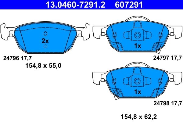 ATE Brake pad set with acoustic wear warning 13.0460-7291.2 Brake pads,Brake pad set, disc brake HONDA,ACCORD VIII (CU),ACCORD VIII Kombi
