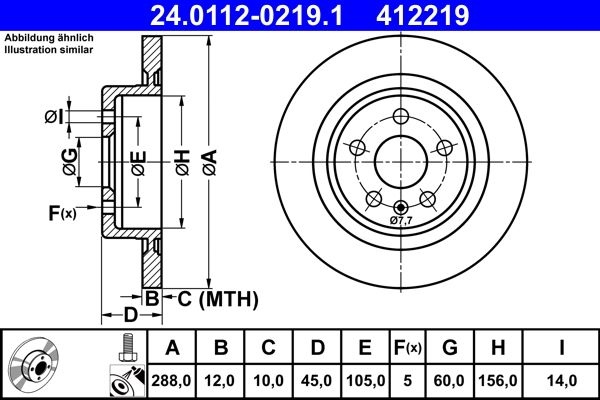 ATE Brake disc solid 24.0112-0219.1 Brake rotor,Brake discs OPEL,CHEVROLET,VAUXHALL,Astra K Sports Tourer (B16),Astra K Schrägheck (B16)
