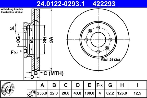 ATE Brake disc Vented 24.0122-0293.1 Brake rotor,Brake discs HYUNDAI,KIA,i20 Schrägheck (GB, IB),i20 ACTIVE (GB),i20 Coupe,Accent V Limousine (HC)