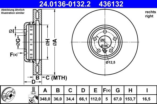 ATE Brake disc Vented 24.0136-0132.2 Brake rotor,Brake discs BMW,TOYOTA,5 Touring (G31),5 Limousine (G30, F90),3 Touring (G21),X3 (G01, F97)