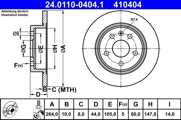 ATE Brake disc solid 24.0110-0404.1 Brake rotor,Brake discs OPEL,CHEVROLET,VAUXHALL,Astra K Sports Tourer (B16),Astra K Schrägheck (B16)