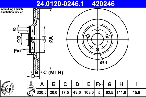 ATE Brake disc Vented 24.0120-0246.1 Brake rotor,Brake discs VOLVO,XC60 II (246),XC90 II (256),V90 II Kombi (235, 236),V60 II (225, 227),S90 II (234)