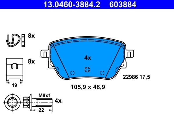 ATE Brake pad set excl. wear warning contact 13.0460-3884.2 Brake pads,Brake pad set, disc brake MERCEDES-BENZ,A-Klasse (W177),B-Klasse (W247)