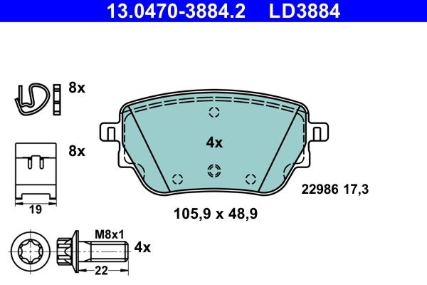 Brake Pad Set, disc brake ATE Ceramic 13.0470-3884.2