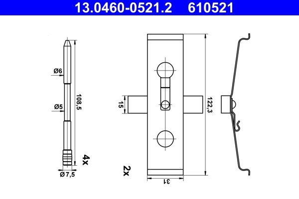 ATE Accessory Kit, disc brake pads 13.0460-0521.2 AUDI,SEAT,CUPRA,A3 Sportback (8PA),TT Coupe (8J3),TT Roadster (8J9),Leon ST (5F8)