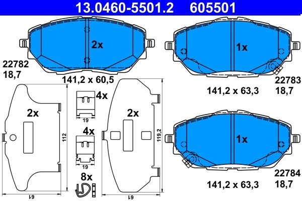 ATE Brake pad set with acoustic wear warning 13.0460-5501.2 Brake pads,Brake pad set, disc brake TOYOTA,C-HR (AX10),Corolla XII Kombi (E210)